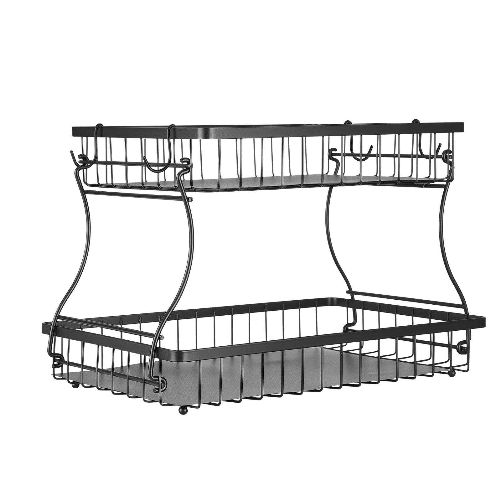 2 Tier Fruit Basket Stand With Banana Hanger For Kitchen Worktop_voghion.com